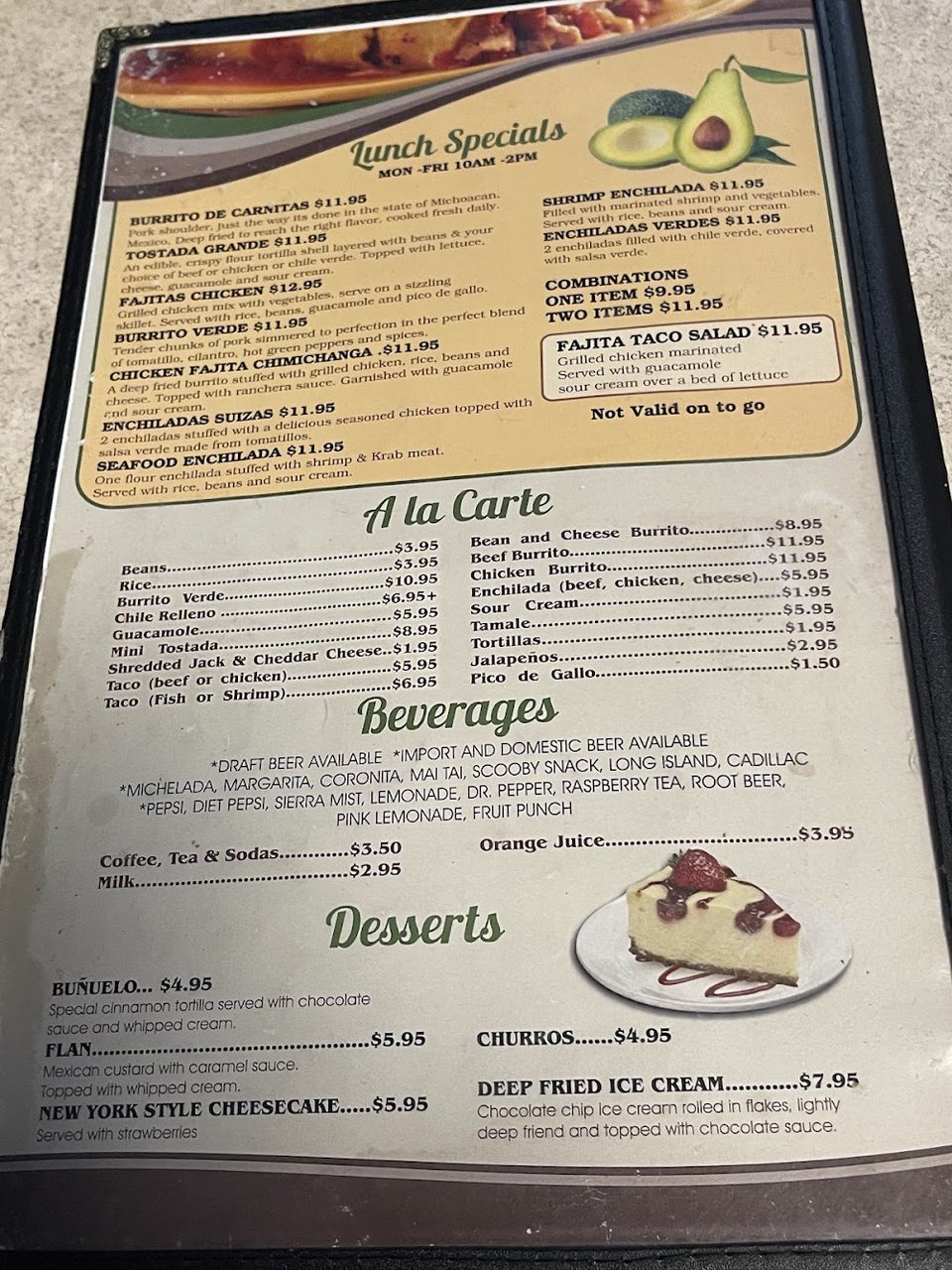 Printed menu page with brunch and appetizers.